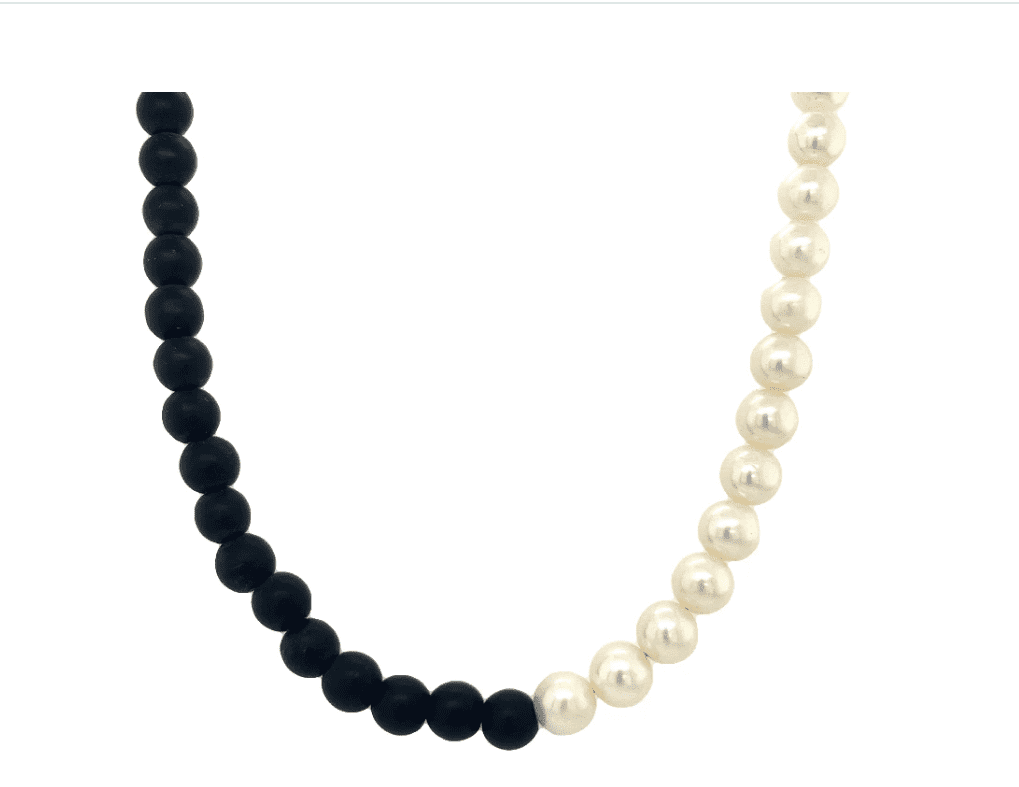 Black Onyx  / Pearl Necklace 17"