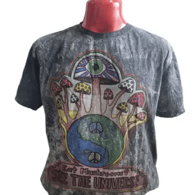 T-Shirt, Screenprint, Eat Mushrooms/See Universe, black