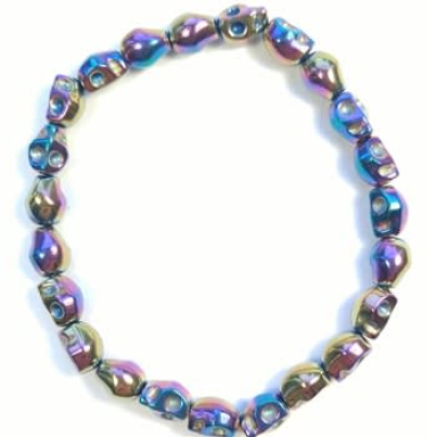 Skull Rainbow Hematite Stretchy Beaded Bracelet – Prayer Beads – 8mm