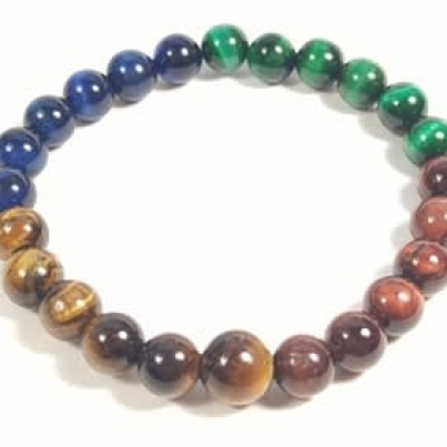 Green, Red, Blue & Yellow Tiger’s Eye Beaded Bracelet – Wrist Mala – 8mm