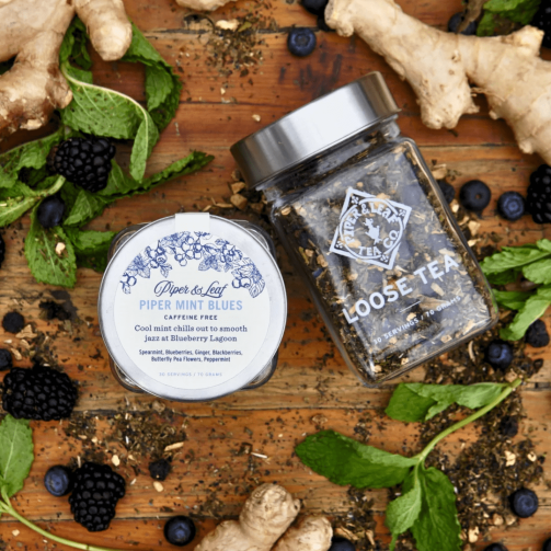 Piper Mint Blues Glass Jar of Loose Leaf Tea – 30 Servings