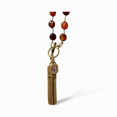 Carnelian Agate Necklace with Modern Cross