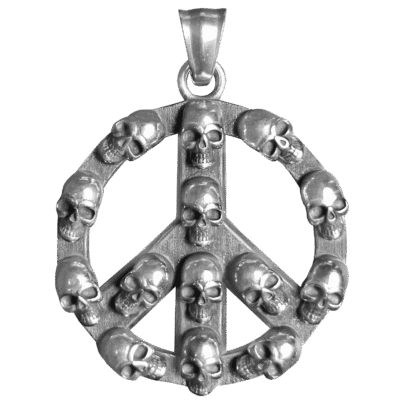 Stainless Steel Peace Sign with Skull Pendant