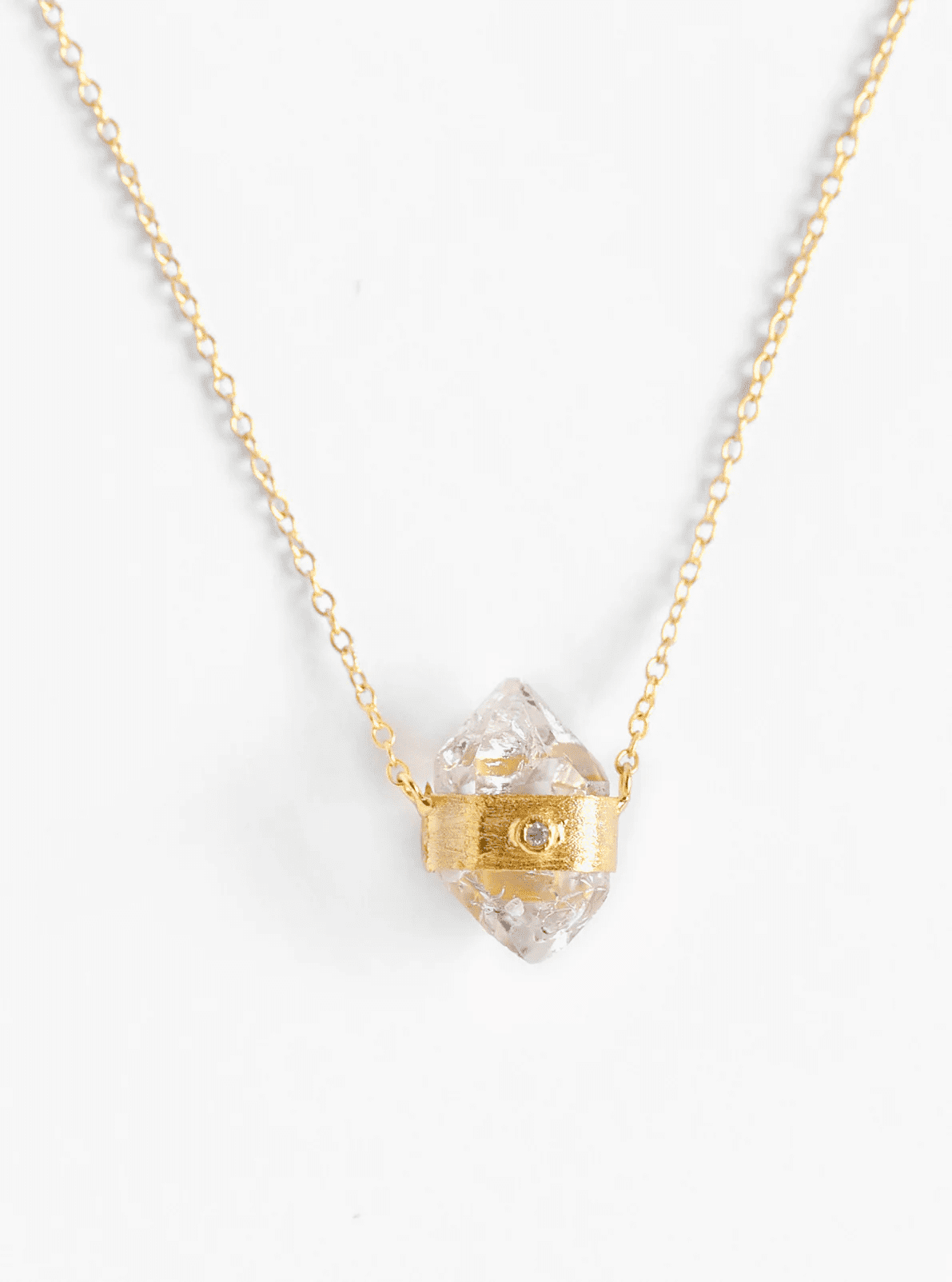 Herkimer Quartz with Diamond Necklace Gold Filled Sterling Silver .925