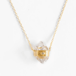 Herkimer Quartz with Diamond Necklace Gold Plated Sterling Silver 925 Two Tone