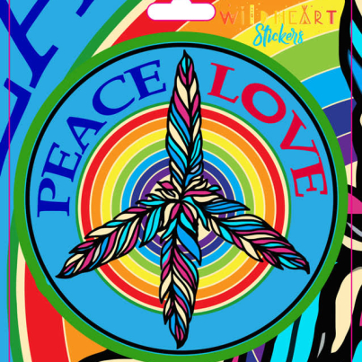 PEACE LOVE FEATHERS WINDOW STICKER 4.5″ – 5″