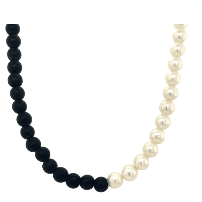 Black Onyx  / Pearl Necklace 17″