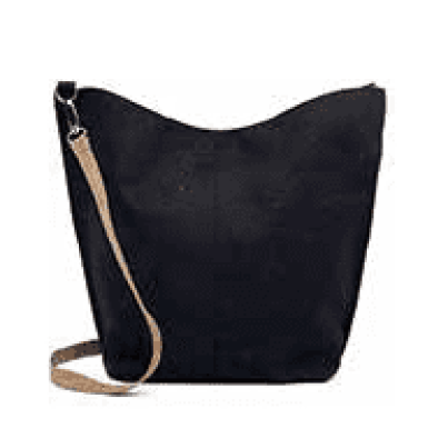 SHOULDER BAG IN BLACK CORK WITH BLACK HANDLE IN BLACK