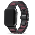 Large Apple Watch Band | Black Stainless Steel x Wood (42mm, 44mm, 45mm) Red