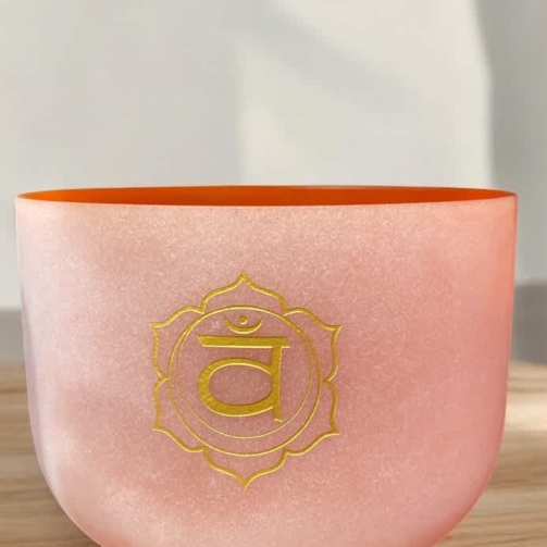 Frosted Orange Tuned Crystal Singing Bowl – Etched Chakra with Bag